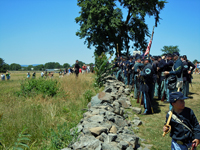 Lined up along the stone wall